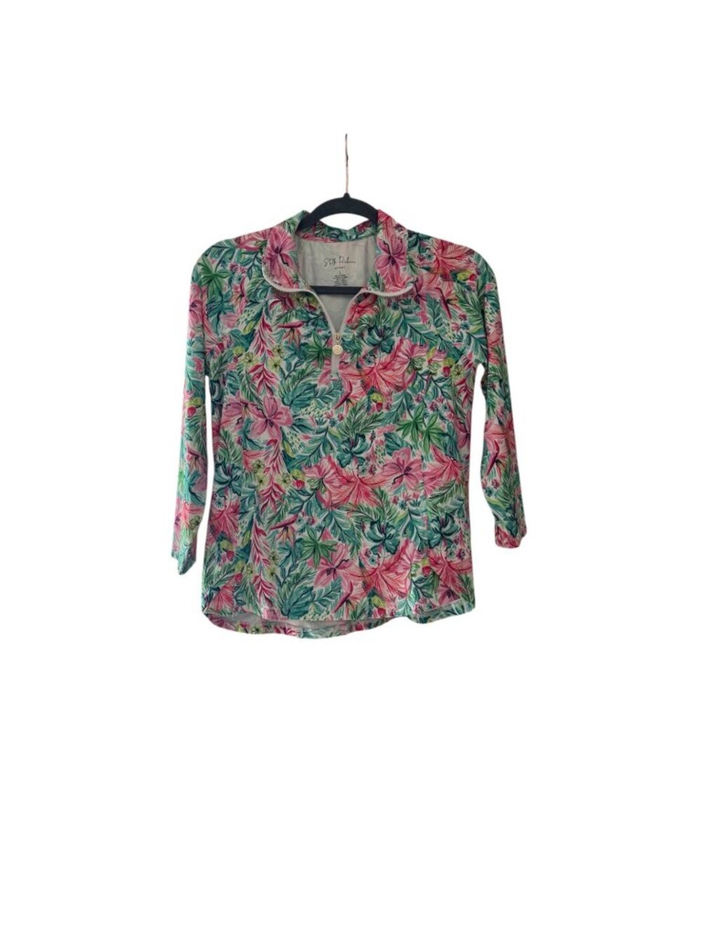 Stella Parker Sport Tropical Floral Quarter Zip Pullover Women’s Small NWOT Golf